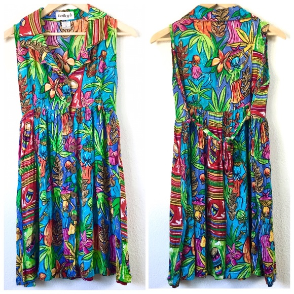 Baileyb Vtg Tropical Rainbow Collared Dress Sz S - Picture 1 of 8